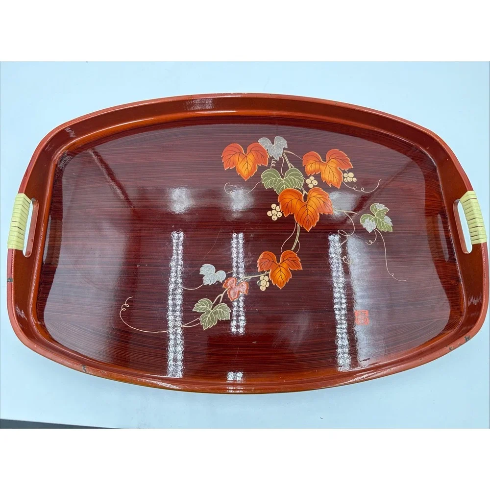 Japanese Lacquered‎ Wooden Tray Fall Leaves Design 19x13 Vintage Elegant